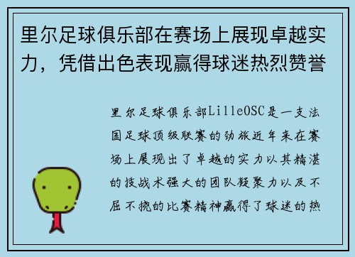 里尔足球俱乐部在赛场上展现卓越实力，凭借出色表现赢得球迷热烈赞誉