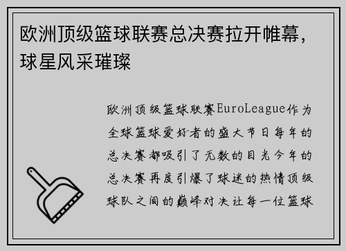 欧洲顶级篮球联赛总决赛拉开帷幕，球星风采璀璨